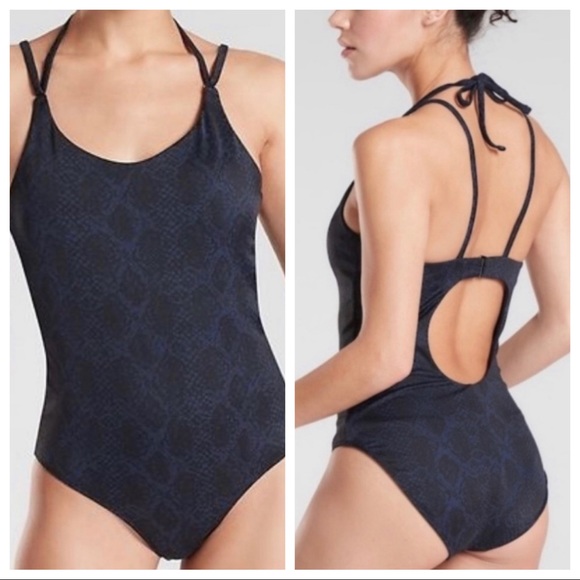 Athleta size XL Snake keyhole One Piece blue black - Picture 7 of 7